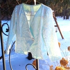 Vintage Women's ice blue/Frozen  sequin blazer size medium